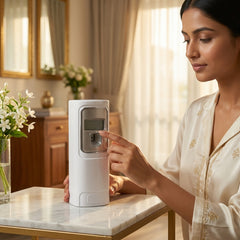 Digital LCD Automatic Aerosol Air Freshener Dispenser – Programmable Wall-Mounted Fragrance Spray Machine (White Finish)