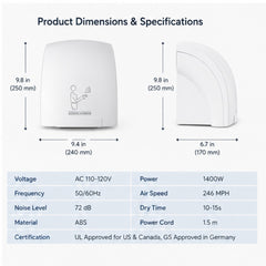 High-Speed Automatic Wall-Mounted Hand Dryer – Touchless Electric Hand Dryer with Premium White Finish
