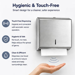 Wall-Mounted Stainless Steel Paper Towel Dispenser – Large Capacity Folded Tissue Dispenser (Brushed Silver Finish)