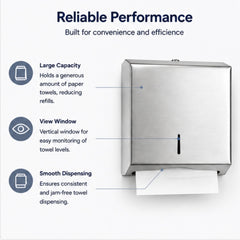 Wall-Mounted Stainless Steel Paper Towel Dispenser – Large Capacity Folded Tissue Dispenser (Brushed Silver Finish)