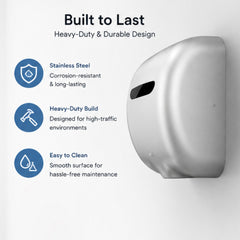 Heavy-Duty Wall-Mounted Automatic Hand Dryer – High-Velocity Airflow (Silver Finish)