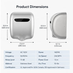 Heavy-Duty Wall-Mounted Automatic Hand Dryer – High-Velocity Airflow (Silver Finish)