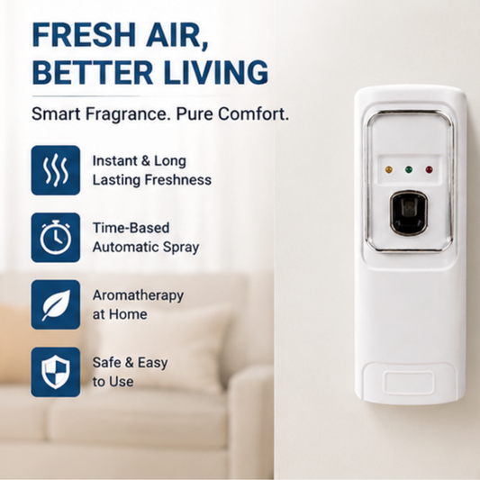 Automatic Aerosol Air Freshener Dispenser – Touch-Free Wall-Mounted Fragrance Spray Dispenser with LED Indicators (White Finish)