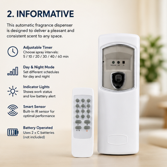 Smart Automatic Aerosol Air Freshener Dispenser with Remote Control – Wall-Mounted Programmable Fragrance Spray Machine (White Finish)