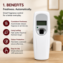 Digital B2 Automatic Aerosol Air Freshener Dispenser – LCD Programmable Wall-Mounted Fragrance Spray Machine (White Finish)