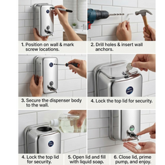 Wall-Mounted Stainless Steel Manual Soap Dispenser – Premium Refillable Liquid Soap Dispenser with Push Button (Silver Finish)