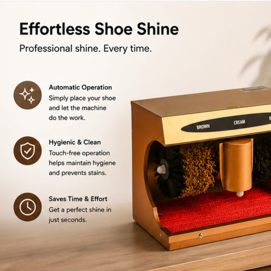 Automatic Electric Shoe Shining Machine – Commercial Shoe Polishing Machine with Dual Brushes & Built-In Polish Dispenser (Gold Finish)