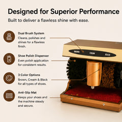 Automatic Electric Shoe Shining Machine – Commercial Shoe Polishing Machine with Dual Brushes & Built-In Polish Dispenser (Gold Finish)