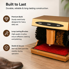 Automatic Electric Shoe Shining Machine – Commercial Shoe Polishing Machine with Dual Brushes & Built-In Polish Dispenser (Gold Finish)