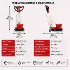 Heavy-Duty Single Disc Floor Scrubber Machine – Commercial Floor Cleaning & Polishing Machine with Solution Tank